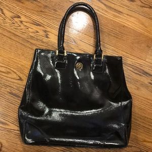 Tory Burch black patent leather tote/work bag